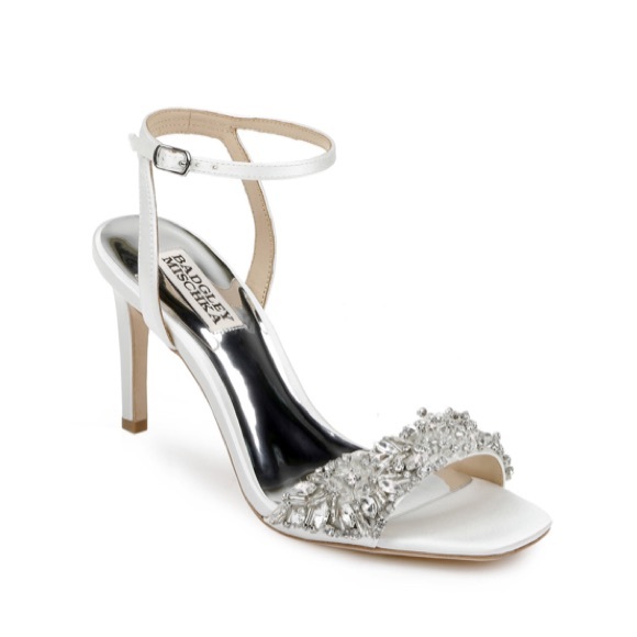 COPY - COPY - BADGLEY MISCHKA Rider Stiletto Heel Satin Soft White 9 - Picture 1 of 8